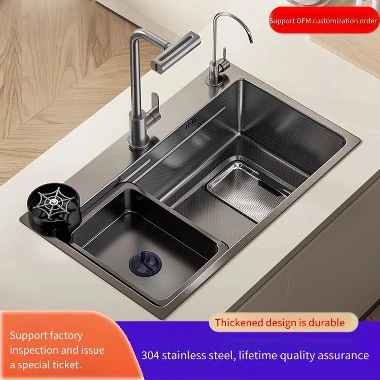 

Gunmetal 304 Stainless Steel Kiten Sink Large Single Basin Under-sink Wash Basin for Home Dishwash Basin Washing vegetables
