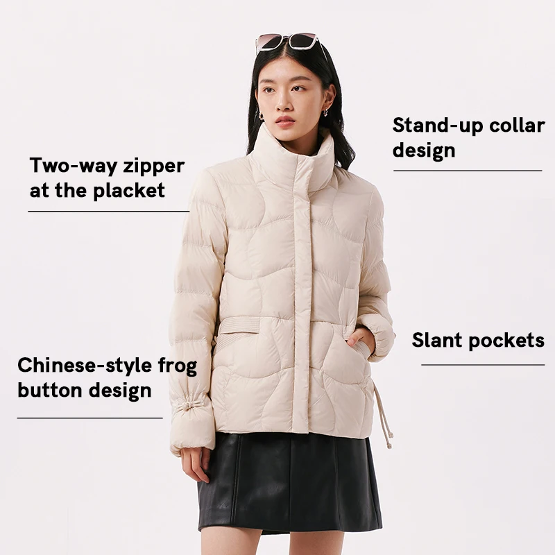 Chericom レディース スタンドカラー 軽量 ダウン ジャケット リバーシブル ジップ パファー コート ストレート スラント ポケット フリンジ ディテール Y299056Y