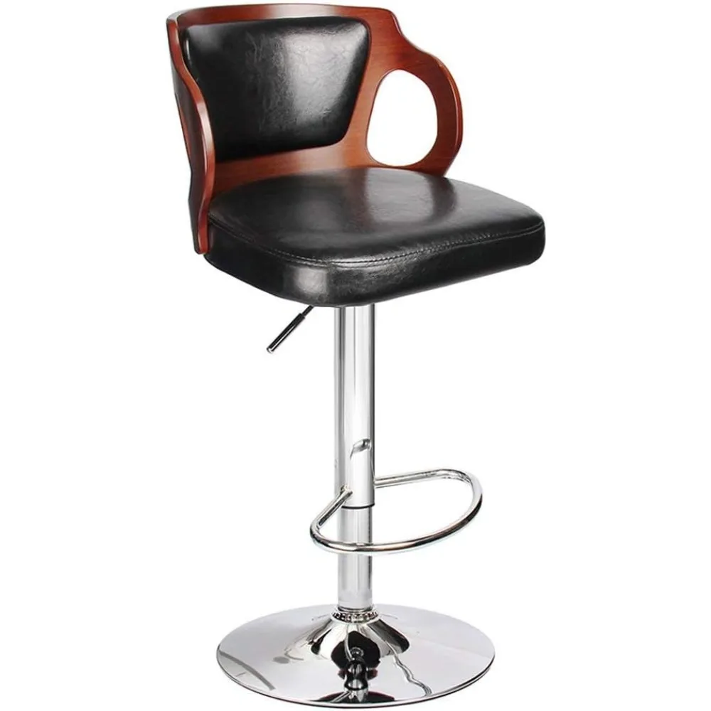 Bar Stool Walnut Bentwood Adjustable Height Leather Modern Barstools with Back Vinyl Seat Extremely Comfy Bar Stool