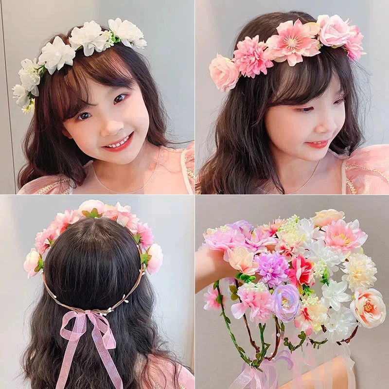 Guirlanda de flores artificiais para crianças, adereços fotográficos, super fada headpiece, grinalda de rosa mori, bandas de cabelo, primavera e verão