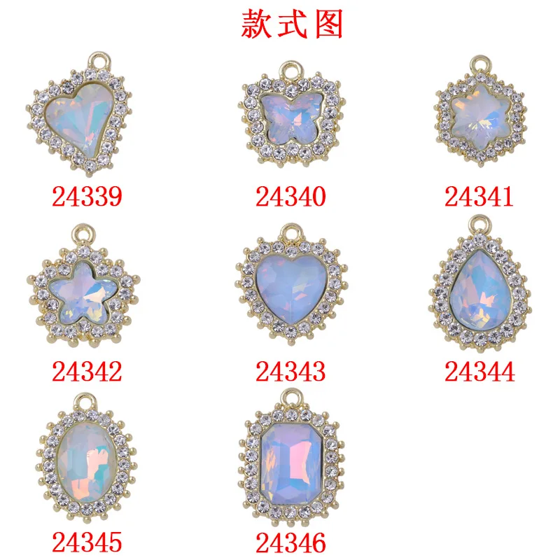 50pcs gold Color Crystal resin heart/tear drop/flower shape pendants for Fashion Necklace Findings DIY Handmade Craft wholesale