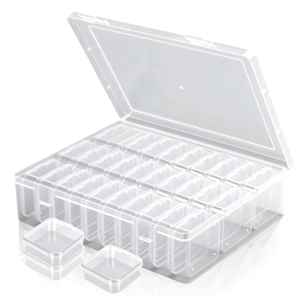 CQMF-Caja organizadora de cuentas, 31 mini organizadores de joyeros transparentes y contenedores de almacenamiento con tapa con bisagras, Ideal para proyectos de manualidades de joyería DIY
