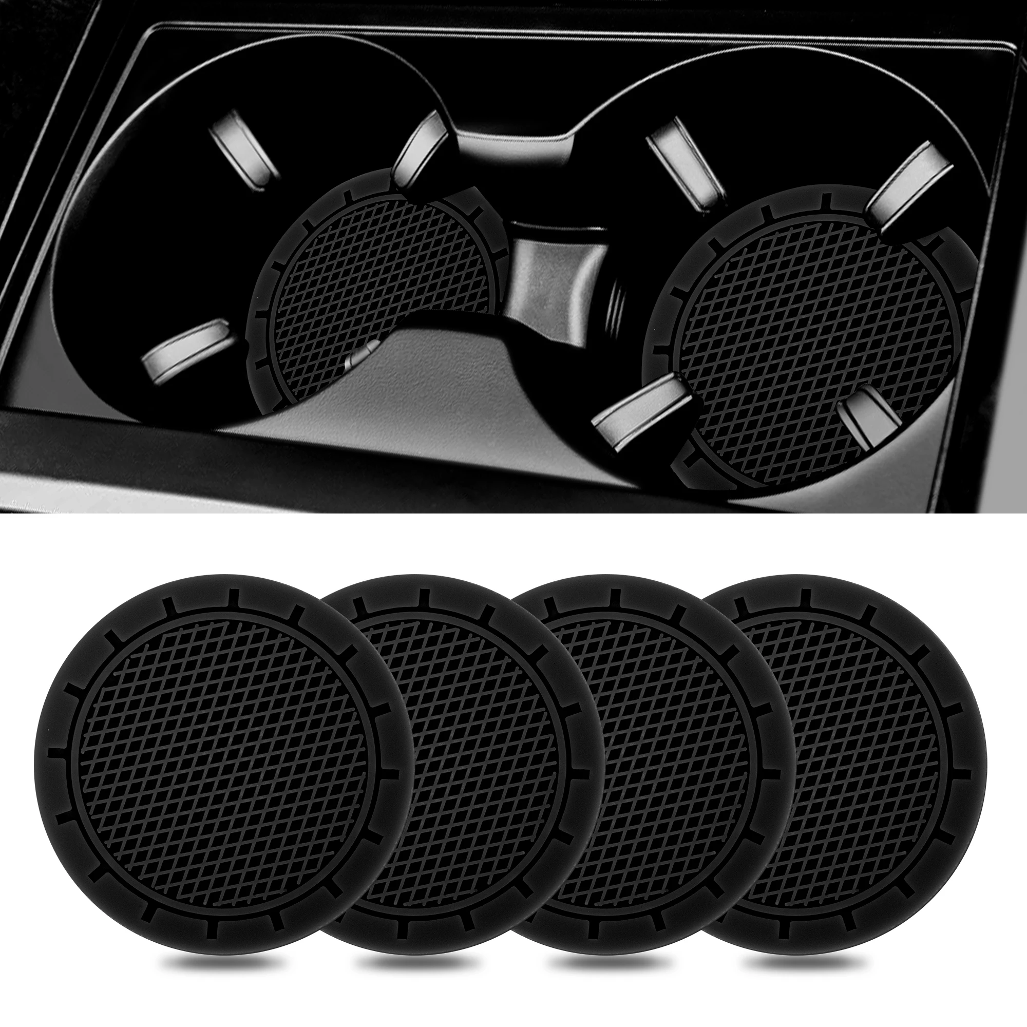 4Pcs Soft Silicone Car Cup Holder Coasters Anti-Slip Rubber Car Coasters Universal Waterproof Drink Holder Pad Insulation Mat