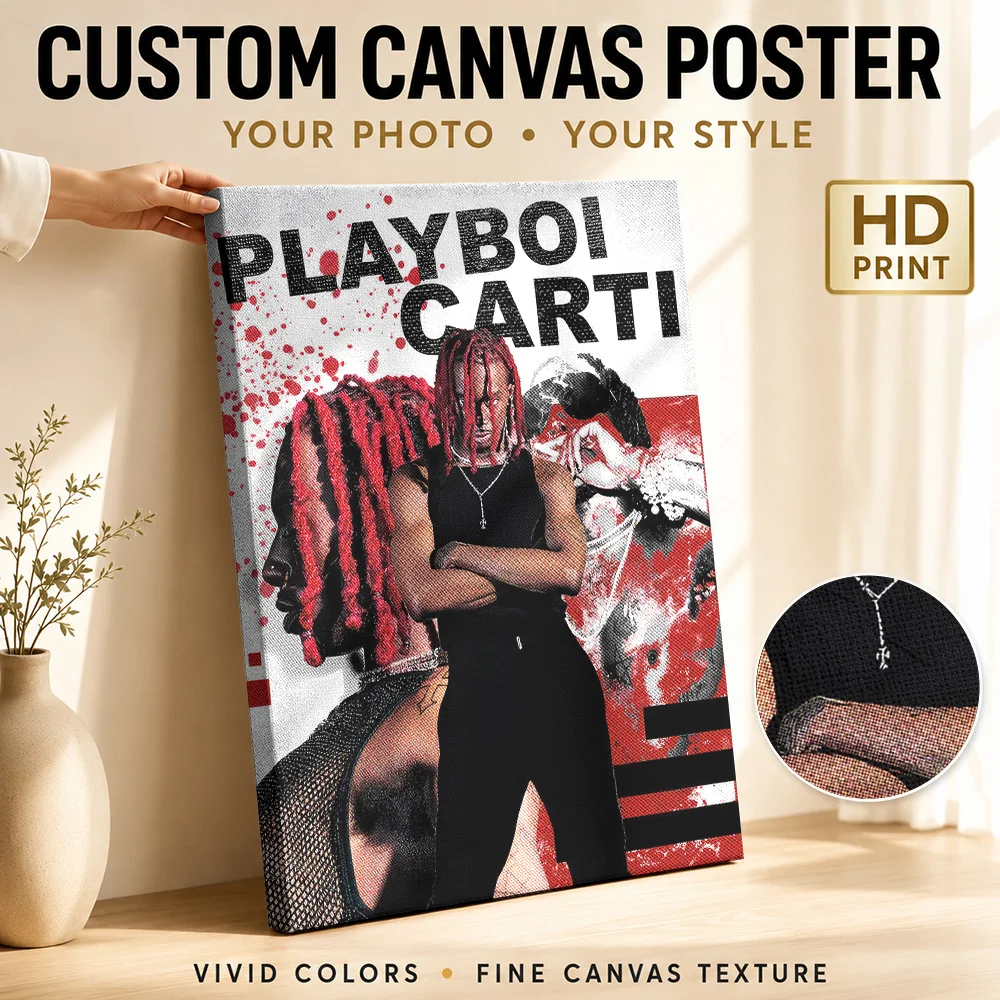 Playboi Carti Layered Portraits Canvas Print Customized Photo Cutout Collage Wall Art For Music Listening Room Hip Hop Fan Gift