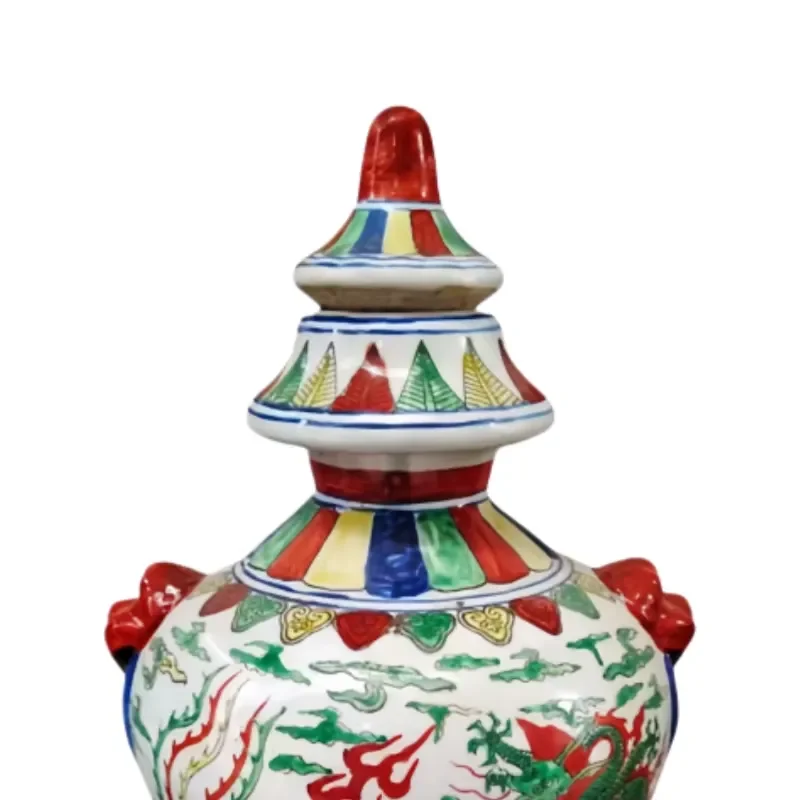 Jiangsu Ming-Style Wucai Dragon Phoenix Lidded Vase Traditional Chinese Porcelain for & Herbs Home Decor Wedding Resale