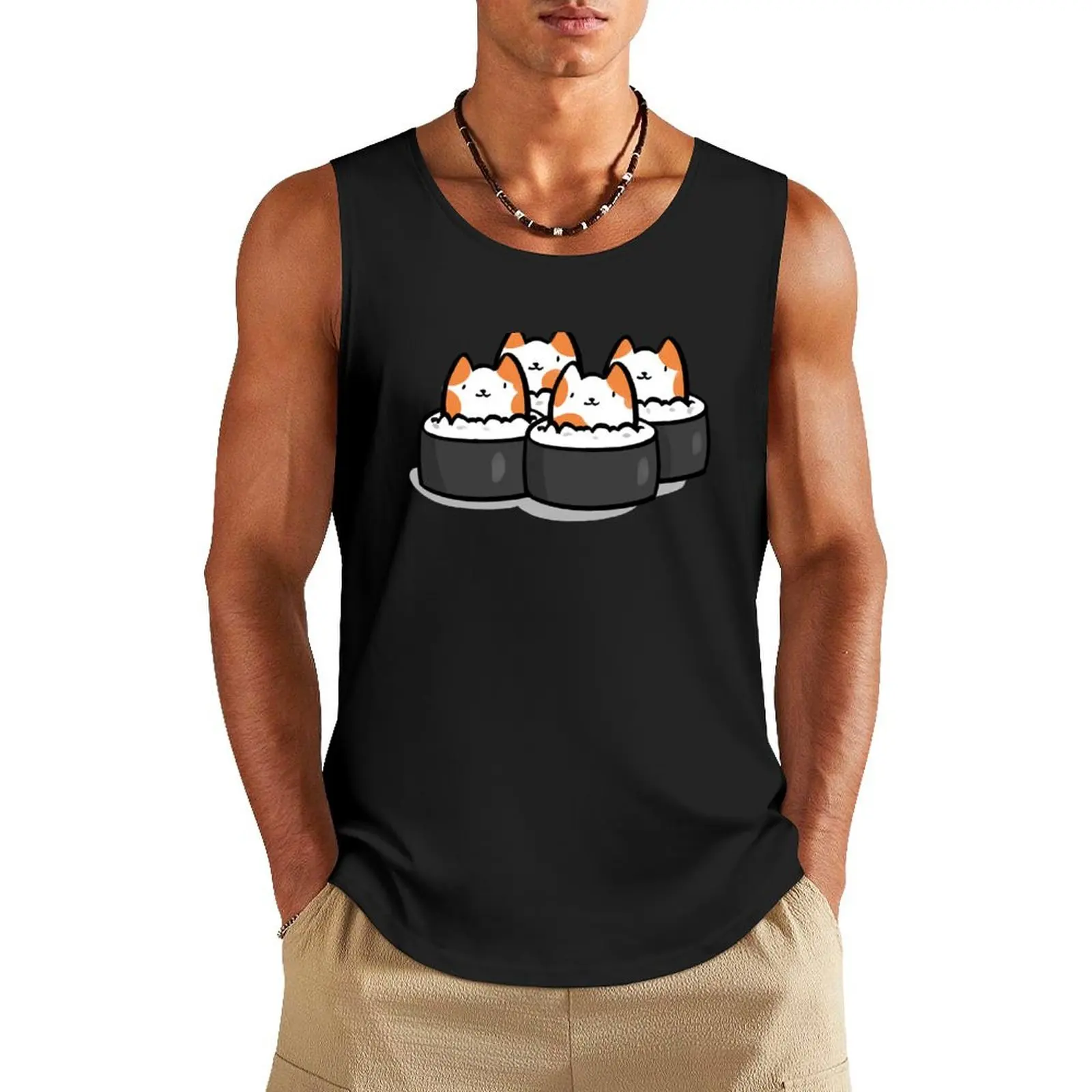 

Sushi Cats Tank Top summer Men's tops Japanese t-shirt men clothes
