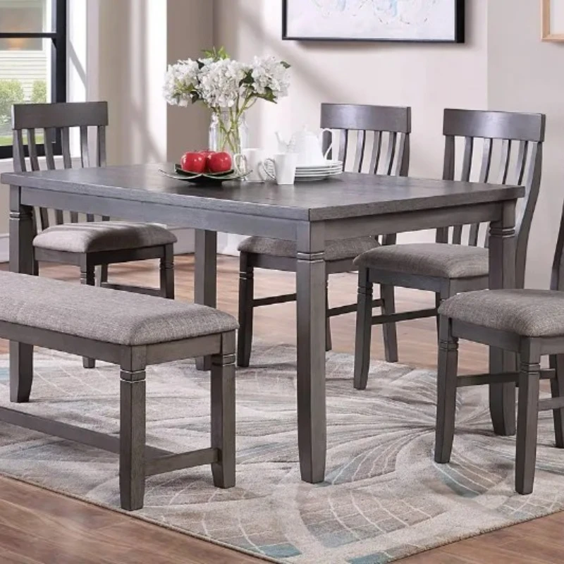

Dining Room Furniture Simple 6pc Set Dining Table 4x Side Chairs and A Bench Solid wood and veneers
