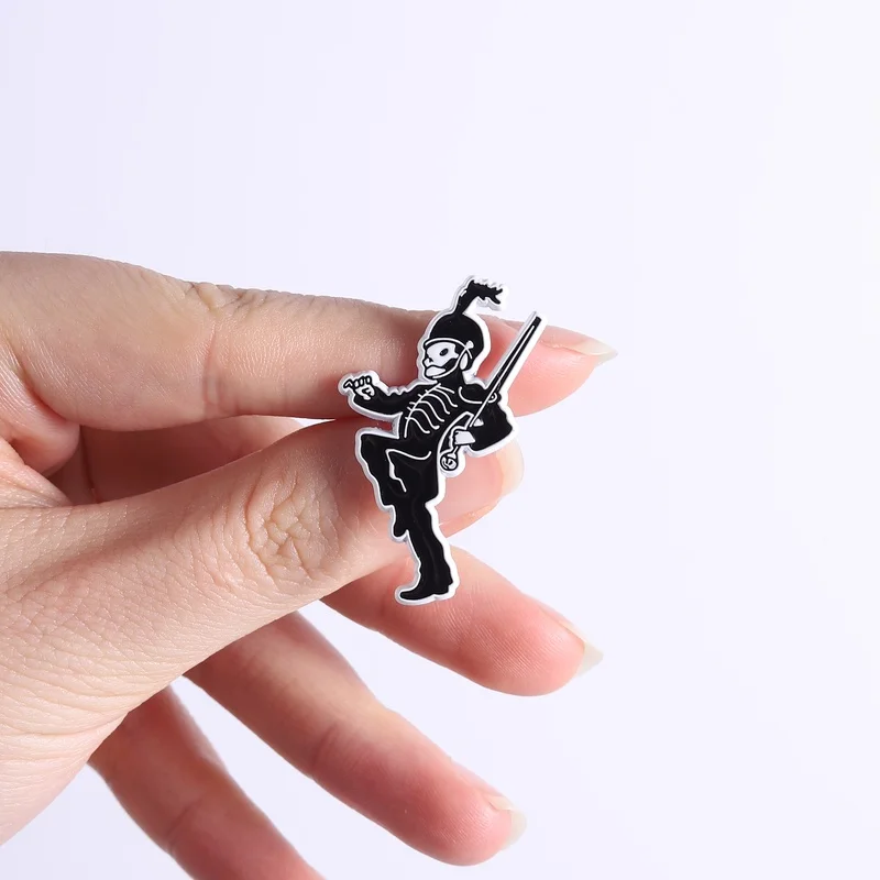 Gothic Skeleton Marching Enamel Pin Black White Design Brooch Spooky Military Lapel Badge Jewelry Gift For friends