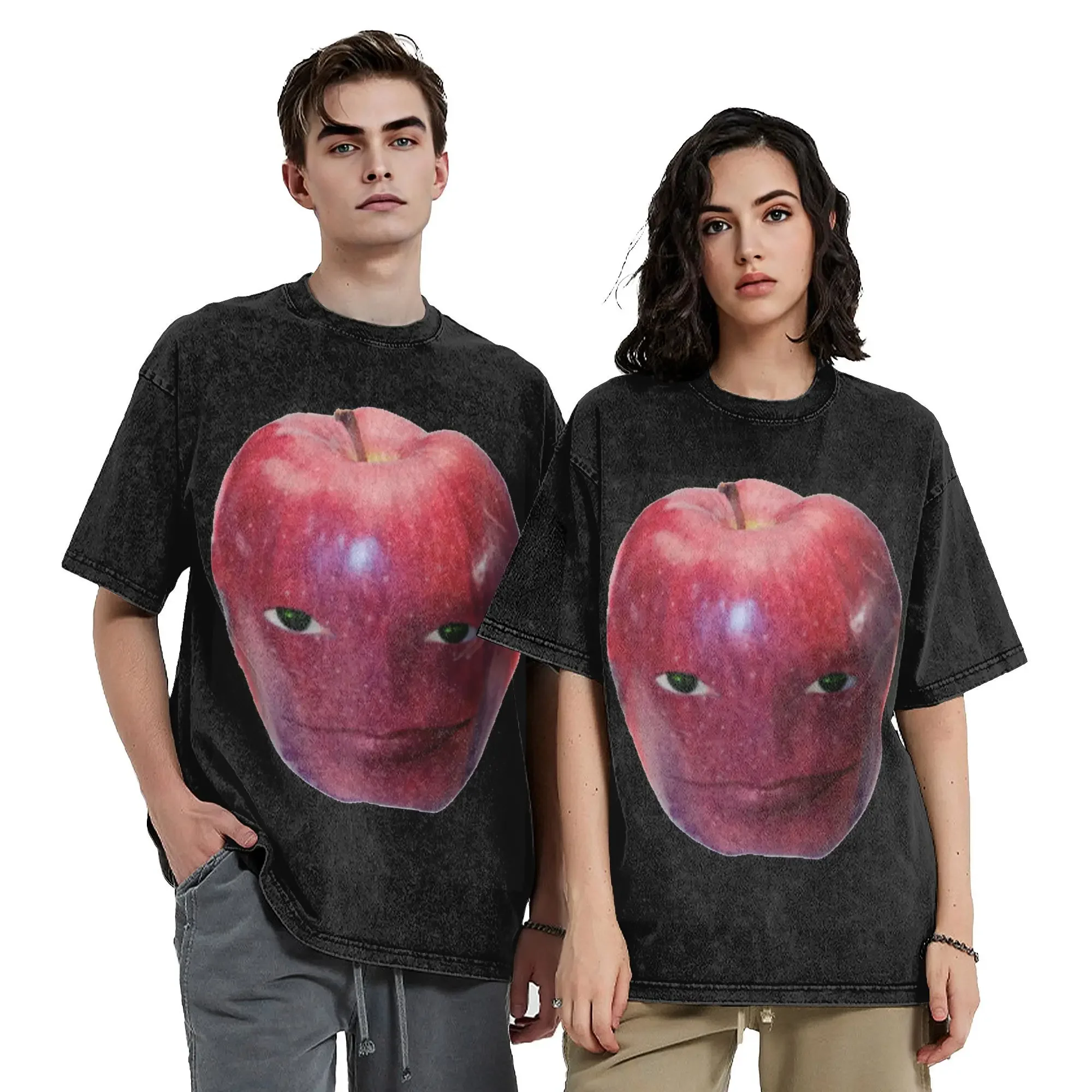 Women Men Wapple Funny Apple With Face Meme Shirt Printed Washed Vintage Rizz Apples Harajuku T-Shirts