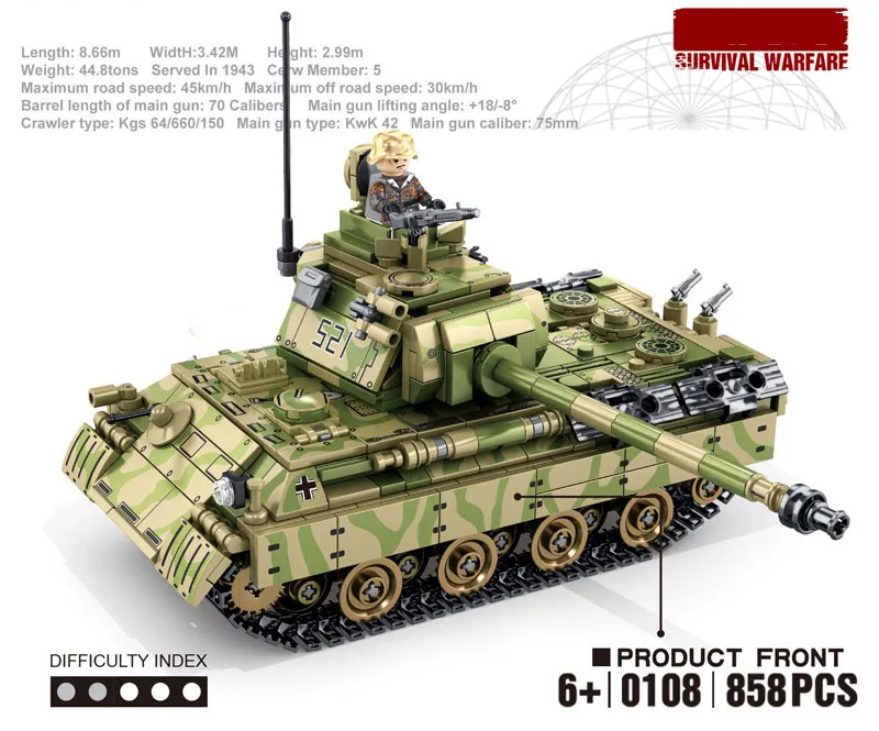 

Military World War Panzerkampfwagen V Panther Tank Vehicle SdKfz171 Building Block WW2 Germany Army Forces Figure Bricks Toys