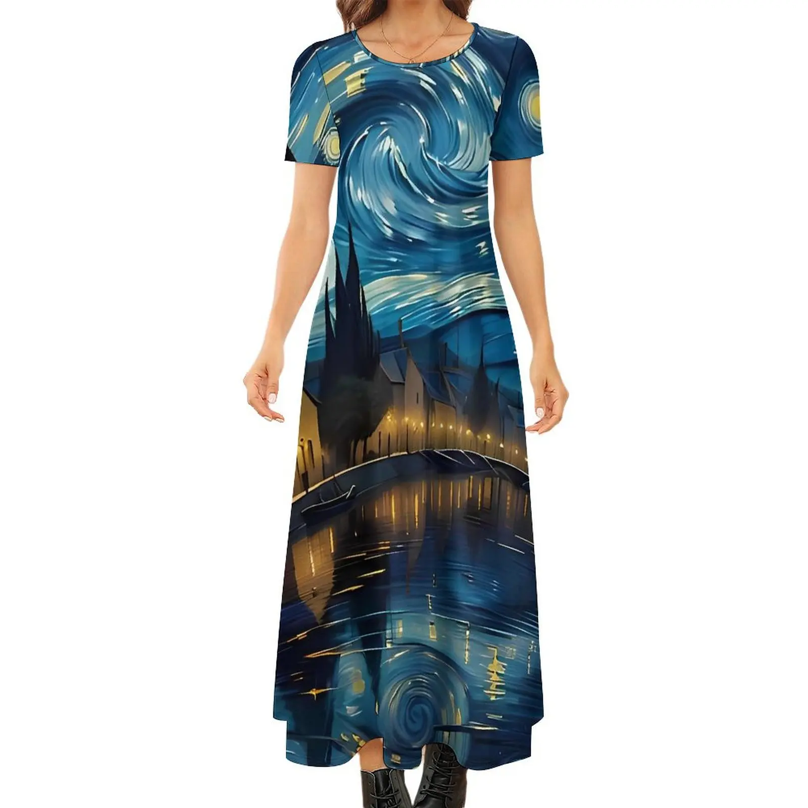 Vincent Van Gogh Starry Night Print Dress  Street Wear Bohemia Long Dresses Woman Vintage Maxi Dress Gift Idea