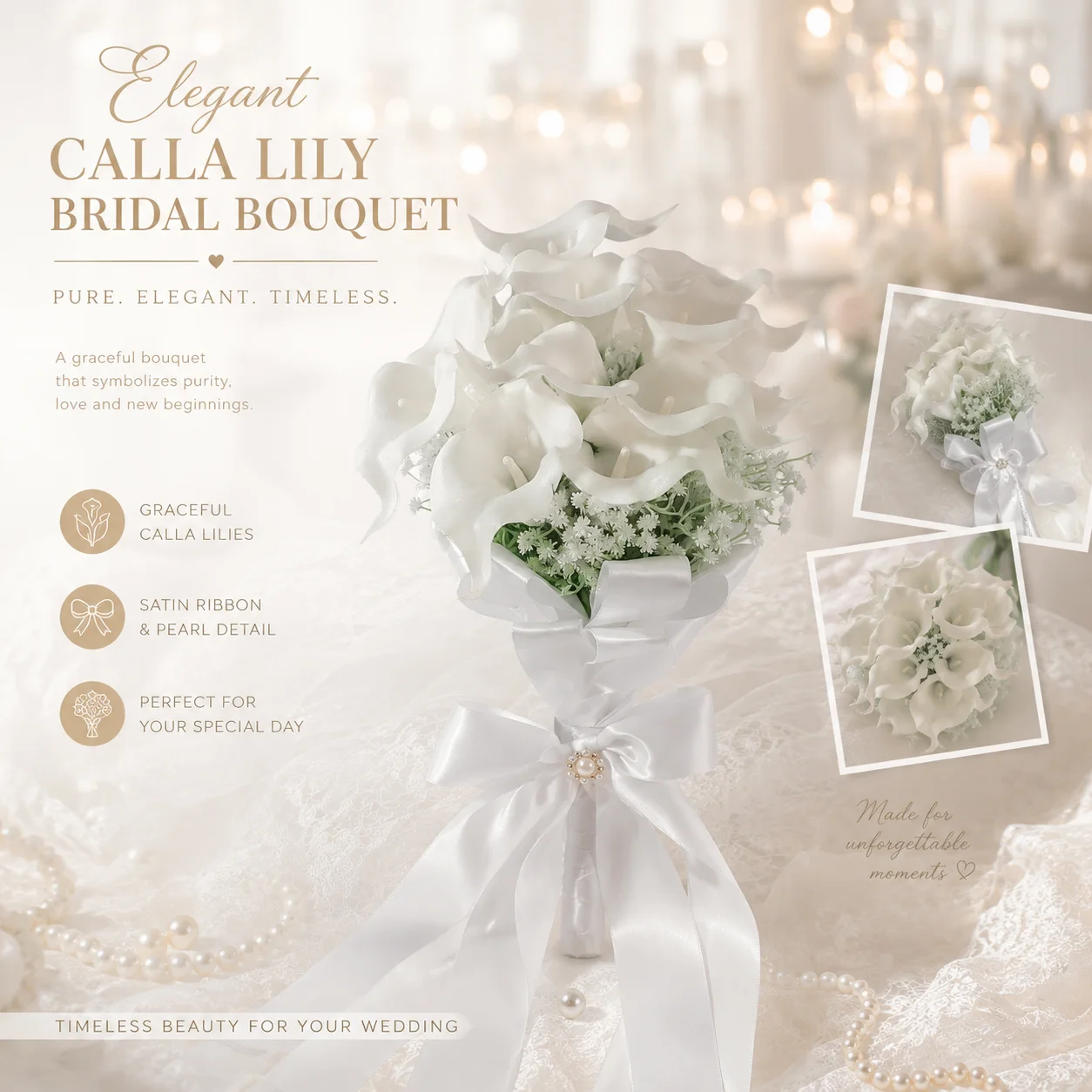 

White Artificial Calla Lily Holding Flower Bouquet Bridal Wedding Bouquet Wedding Photography Prop Party Ceremony Anniversary