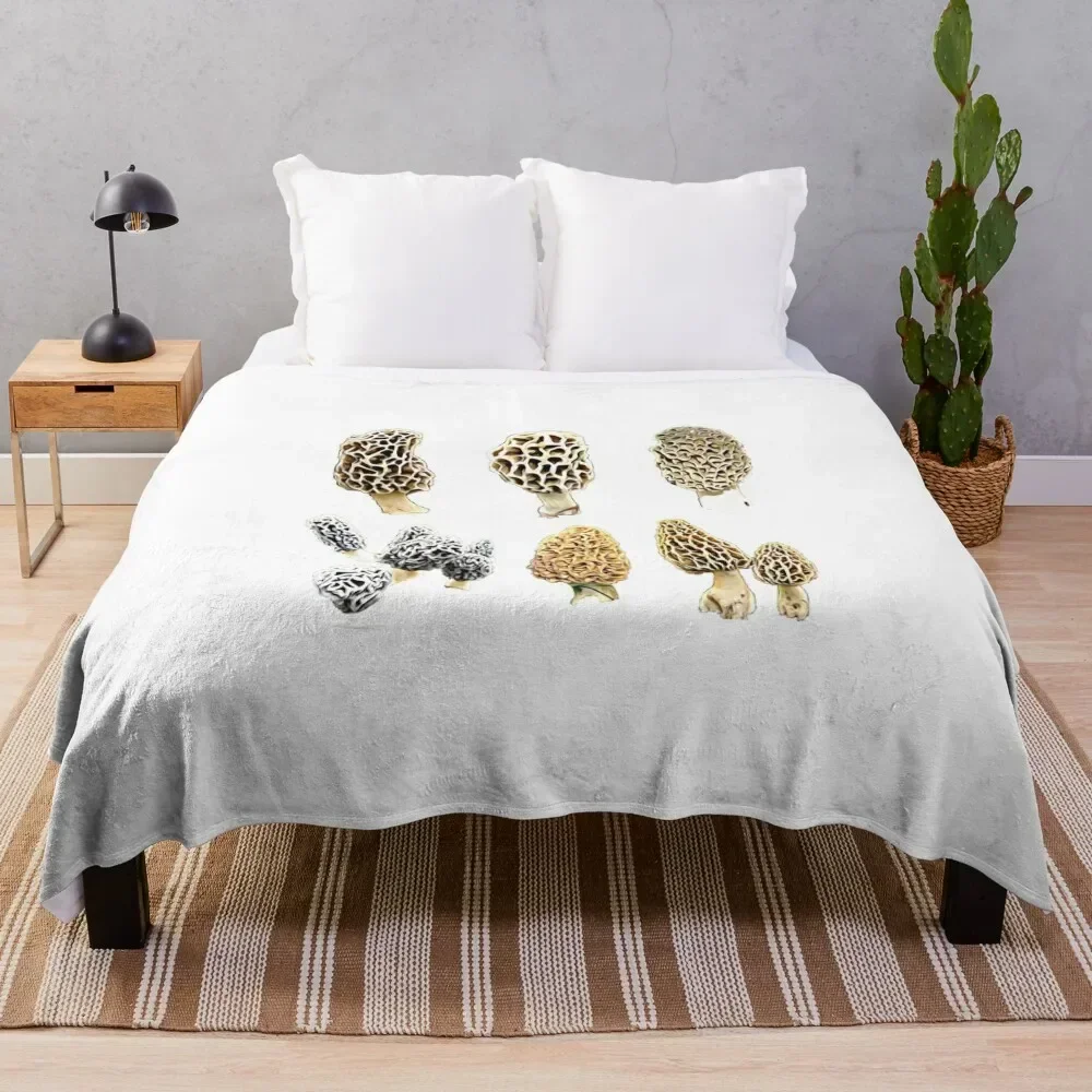 Variety of Morel Mushrooms Throw Blanket Bed Fashionable Polar Blankets