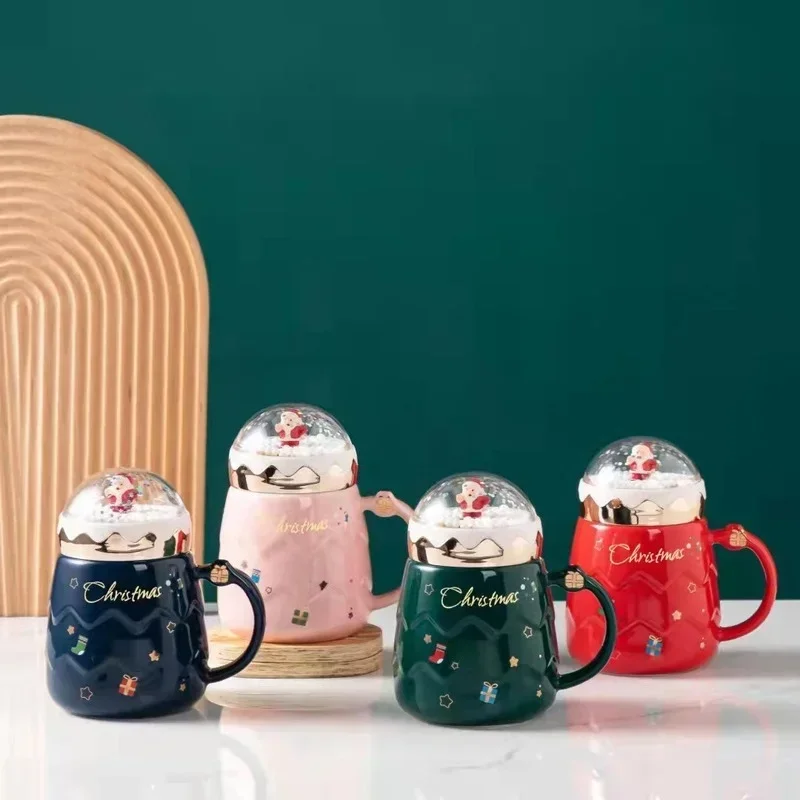 Cute Creative Christmas Ceramic Mugs - Couple Set with Santa Claus Figurine Lid, Gift Cup for Holiday, Office & Home (Milk/Coffe