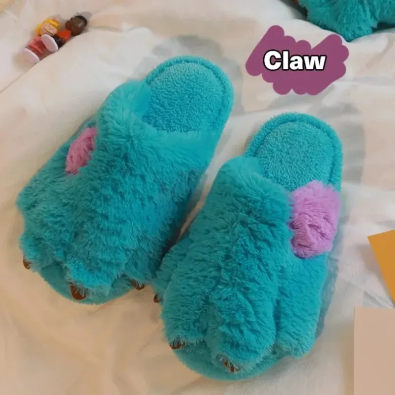 

Winter Warm Slipper Women Monster Fluffy Fur Plush Indoor Lazy Thermal Home Furry House Fuzzy Shoe Flat Ladies Slide Men devil