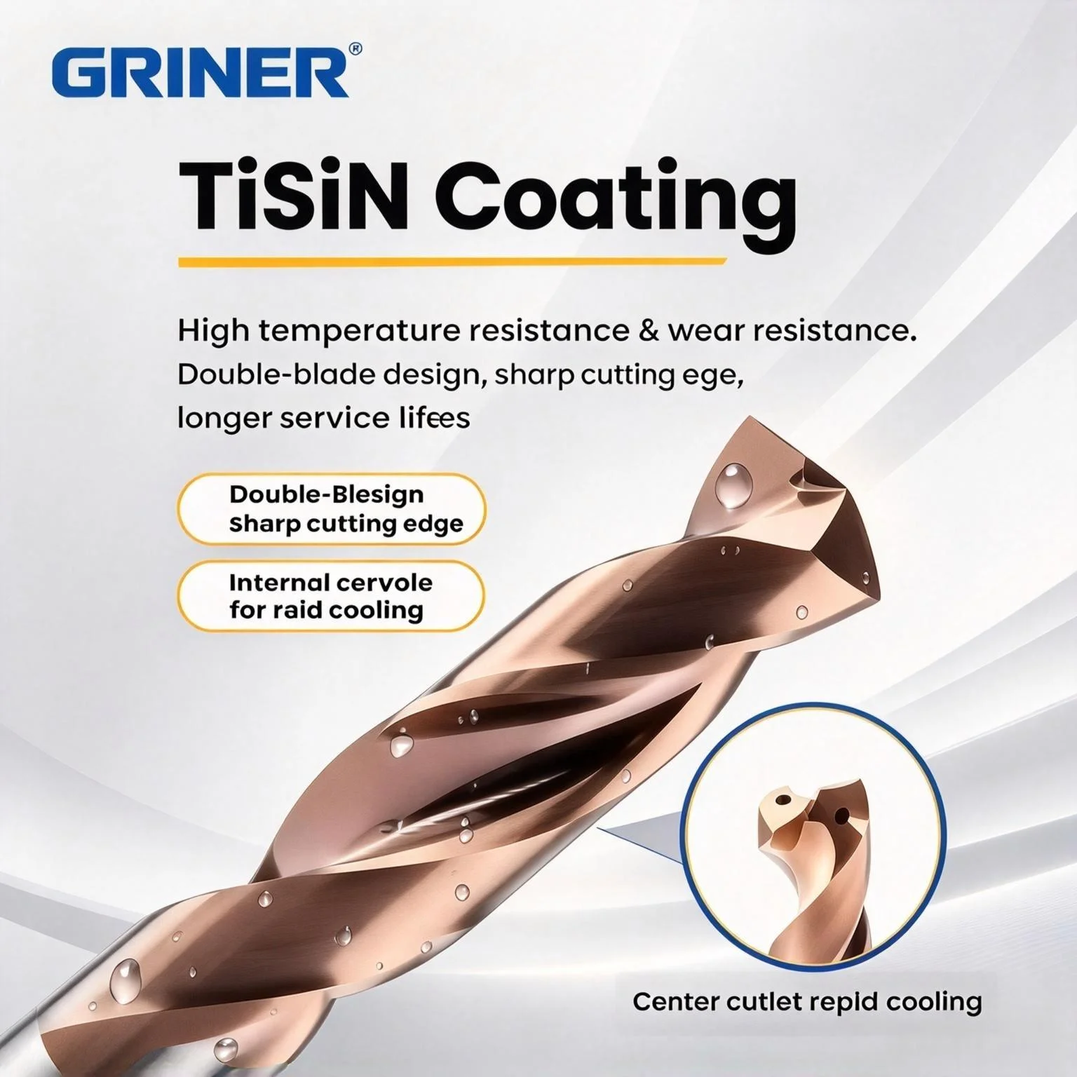 GRINER Through Coolant Carbide Twist Drill 3 Times Diameter Long Shank Drill Bit Internal Cooling For Stainless Steel Carbon Ste