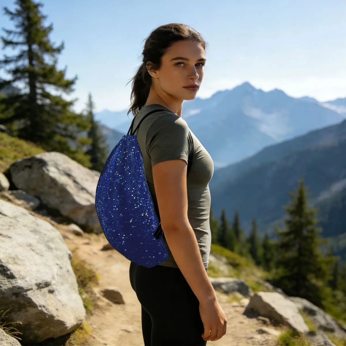 Abstract Cosmic Rain On Blue Blurred Background Backpacks Casual Drawstring Bags Sundries Bag Book Bags for Travel School
