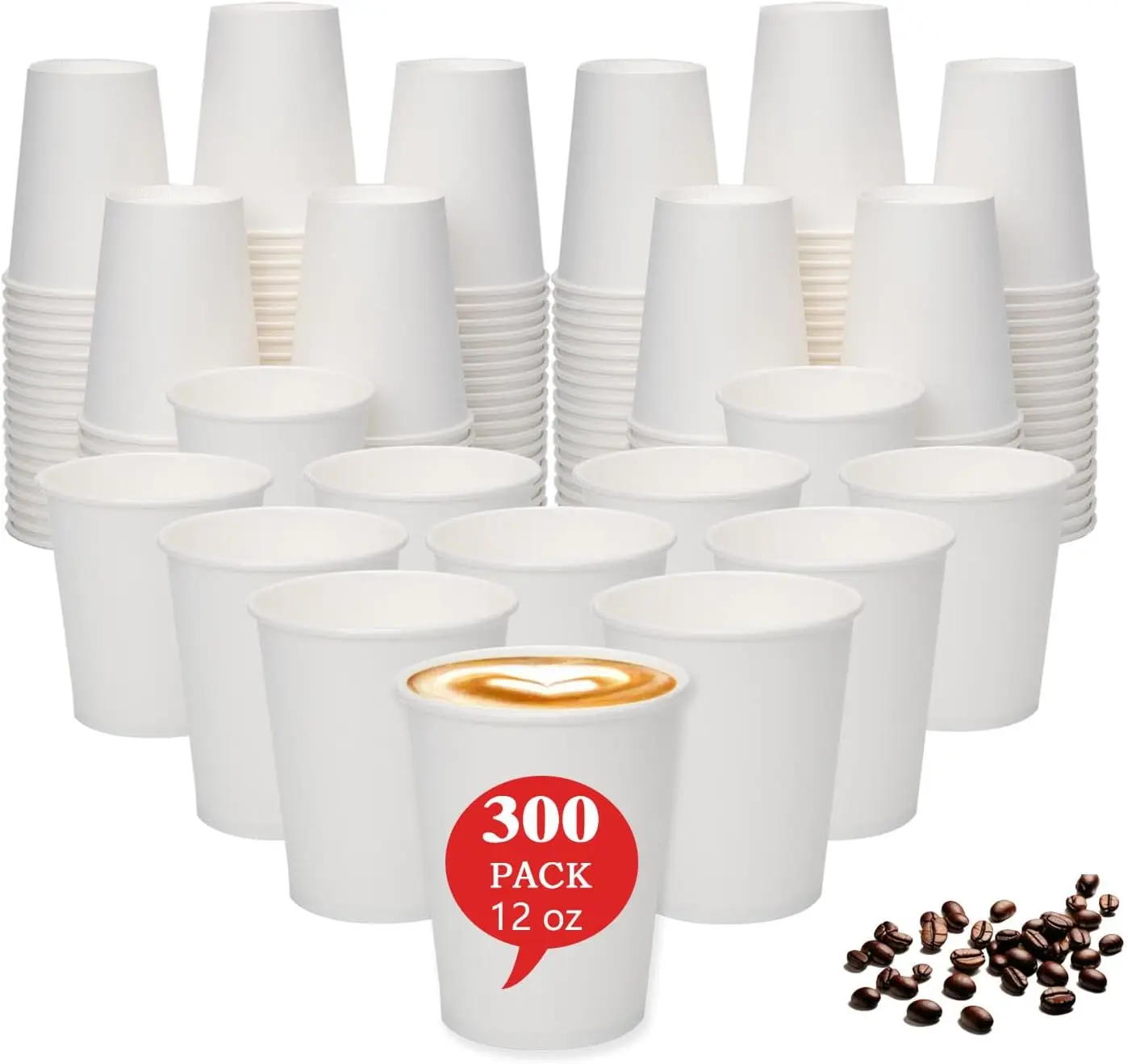 

12 oz Paper Cups Disposable 300 Count - Bulk White Coffee Cups for Hot & Cold Beverages, Party Supplies | Leakproof, Rec