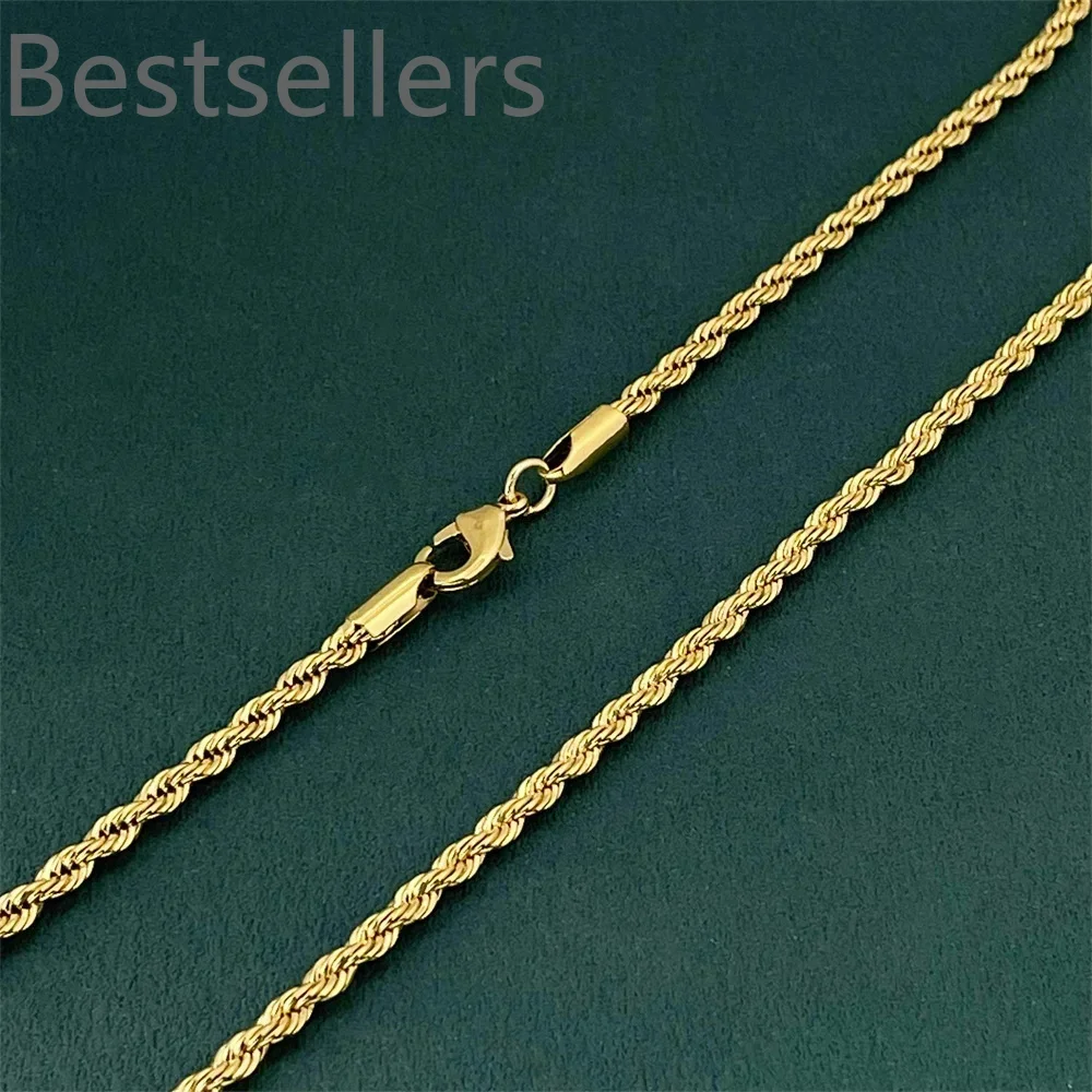 Lihong Luxury 925 Sterling Silver Gold Plated 3MM Twisted Rope Necklace for Women Men Accessories Jewelry 40-60CM
