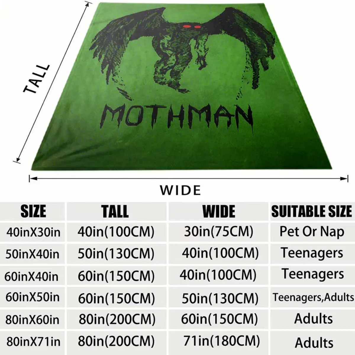 Vintage Mothman Monster Pattern Flannel Blanket Lightweight Warm Plush Throw Blanket Creepy Cryptid Creature Decor Blanket
