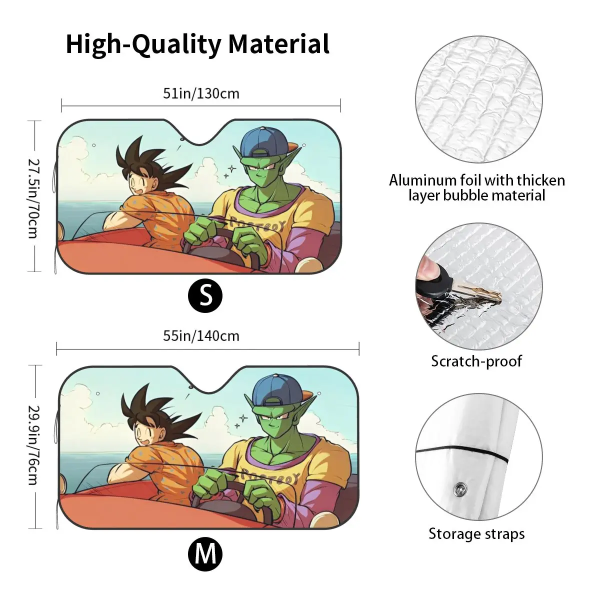 Goku Dragon Ball conduite pare-soleil pliant pare-brise 70x130 cm Piccolo feuille d'aluminium voiture fenêtre pare-brise couverture UV protecteur