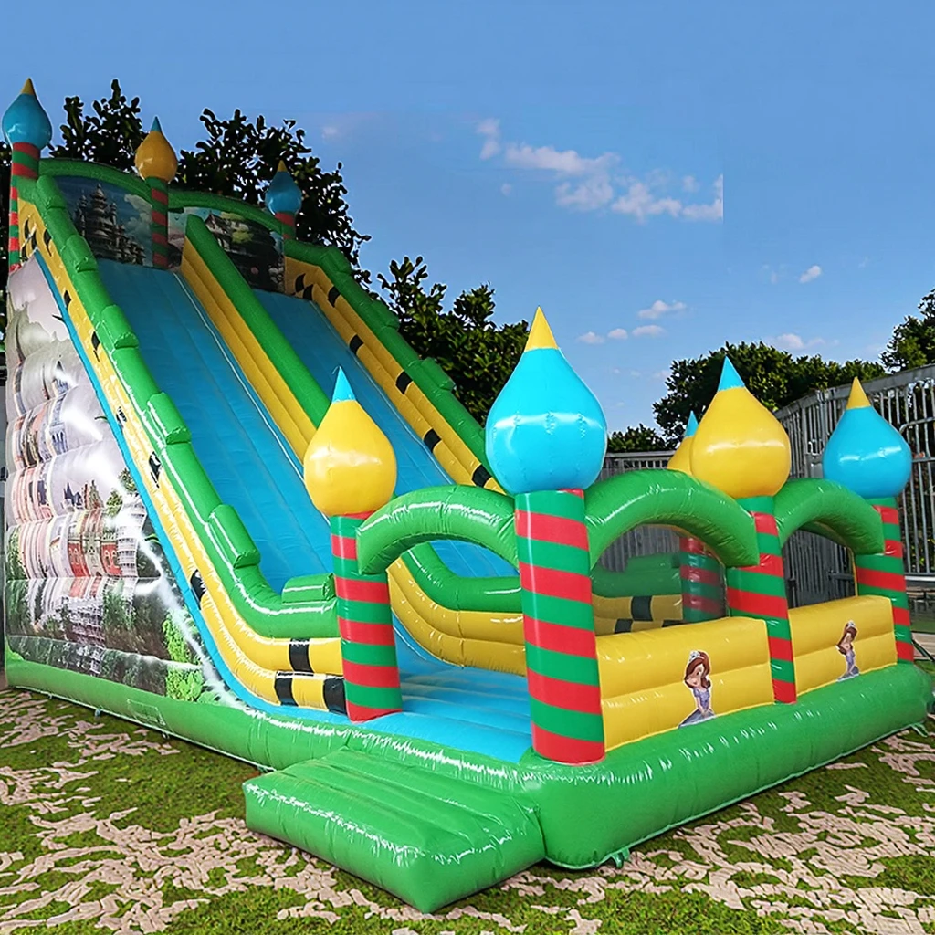 Factory Direct Sale 12m*6m*11m Super Bouncy Castle with Slider Inflatable Jumping Slide Game Inflatable Dry Slider for Kids