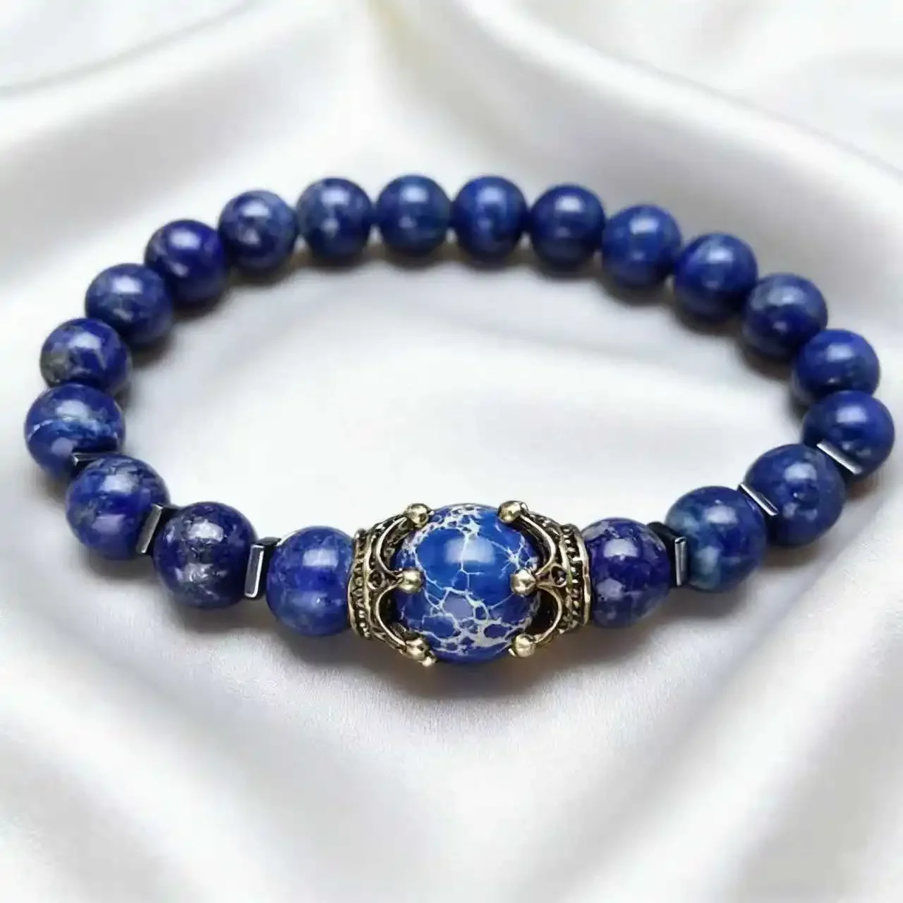 Herren Vintage Power Crown Armband, Natürliches Tigerauge & Hämatit Steinperlen-Armband, Modeschmuck Geschenk für Freunde – Detail 5