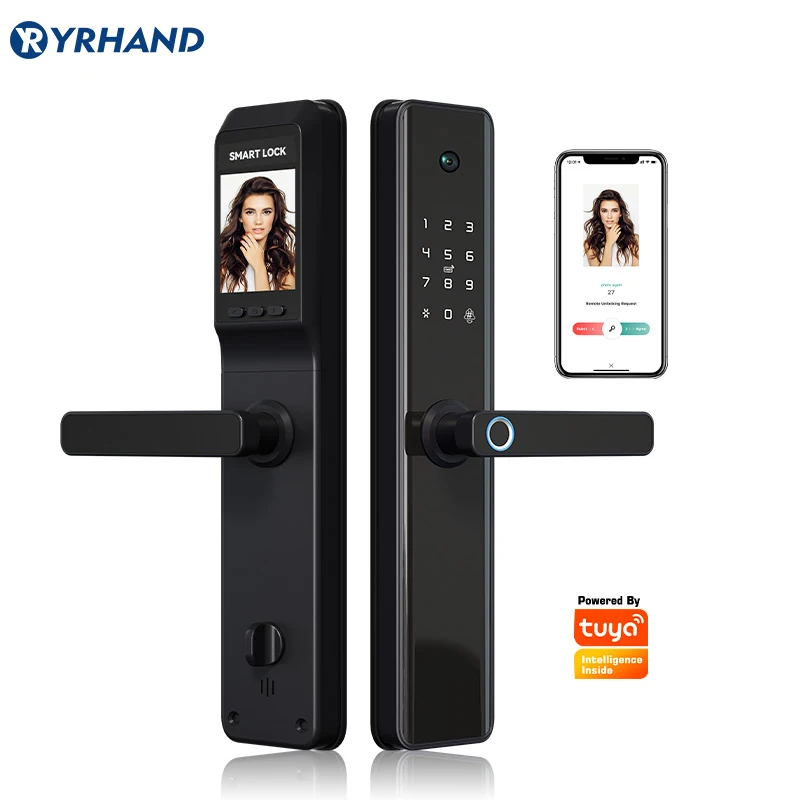 Nuovo blocco di monitoraggio della fotocamera Tuya Biometric Fingerprint, sicurezza Smart Lock intelligente con WiFi APP Password RFID Door Lock