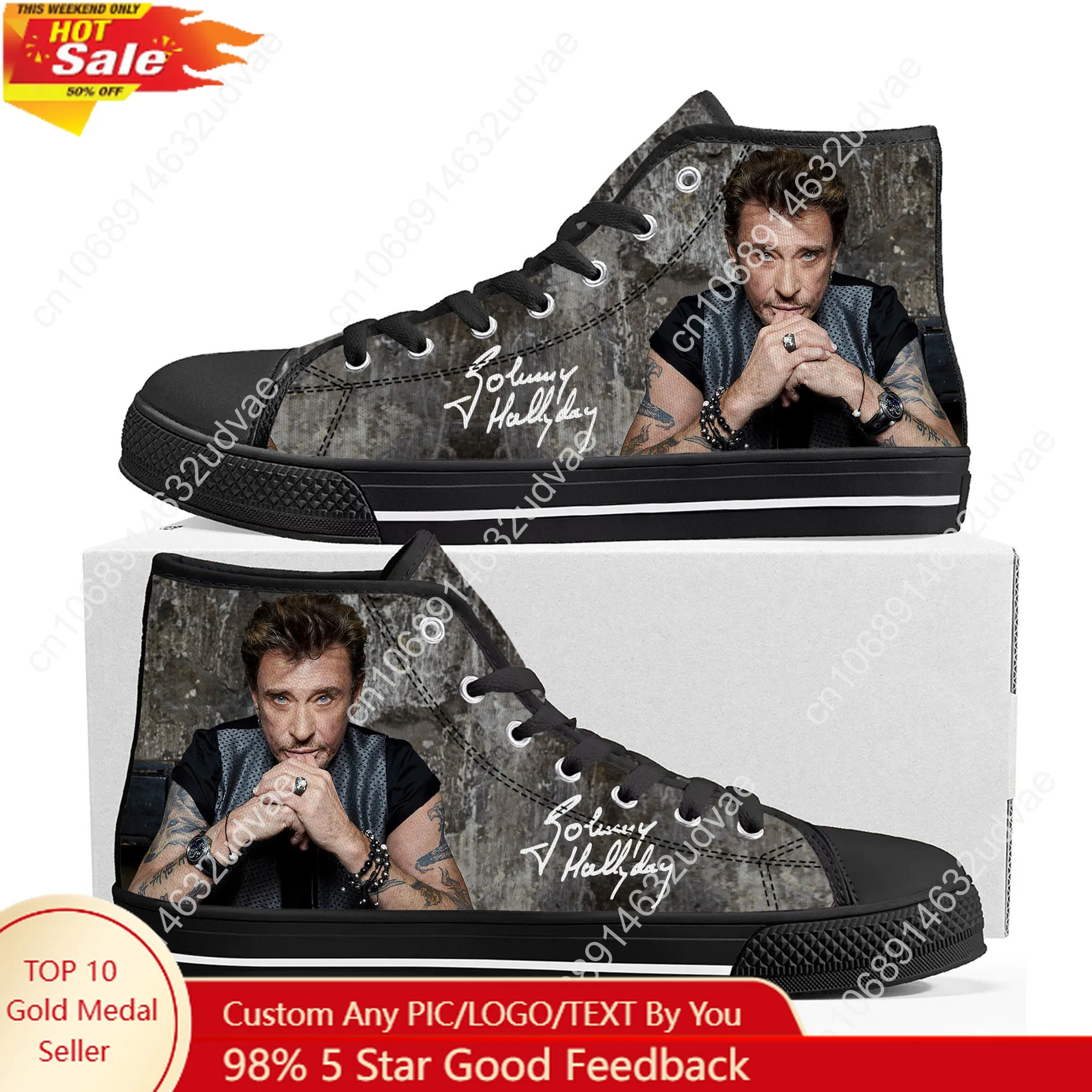 

Johnny Hallyday High Top Shoes Men Women Teenager Canvas Walking Sneaker Sneakers Couple Footwear Custom Shoe Unisex