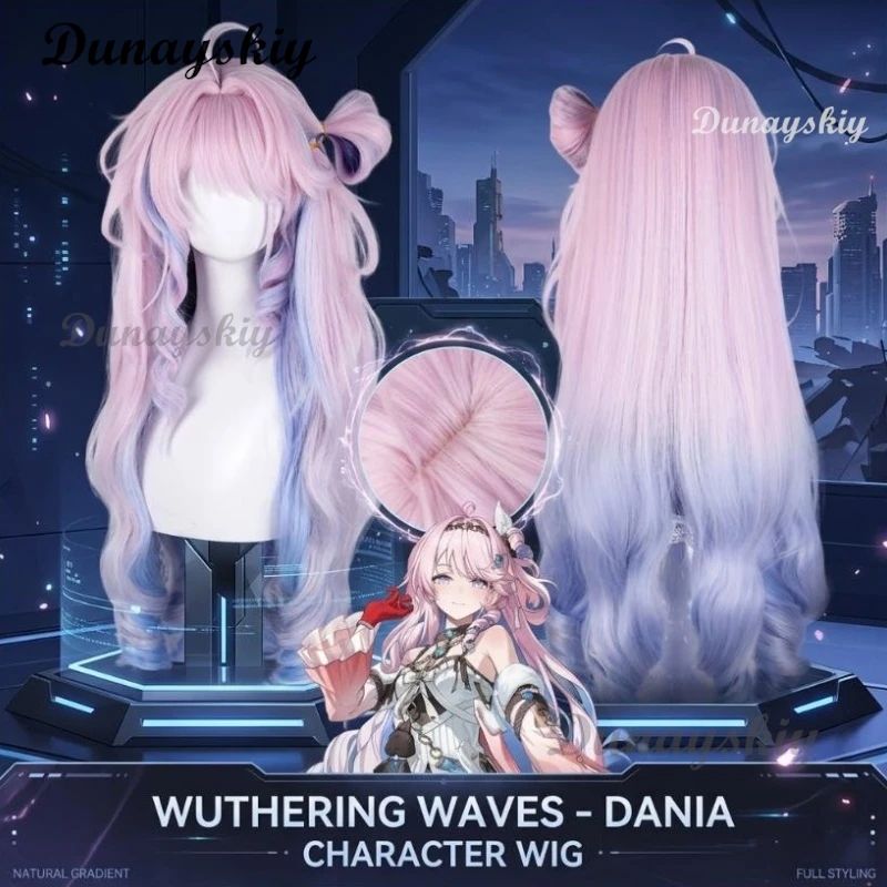 

Long Pink Blue Dania Cosplay Wig Heat Resistant Fiber Wuthering Waves for Women Girls Halloween Party