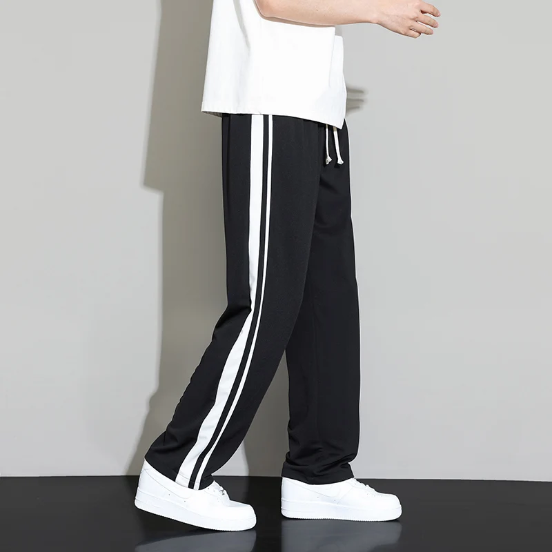 2024 Summer New Men Sweatpants  Joggers Wide Leg Pants Neutral Breathable Loose Outdoor Fabric Fashion Striped Casual Trouser