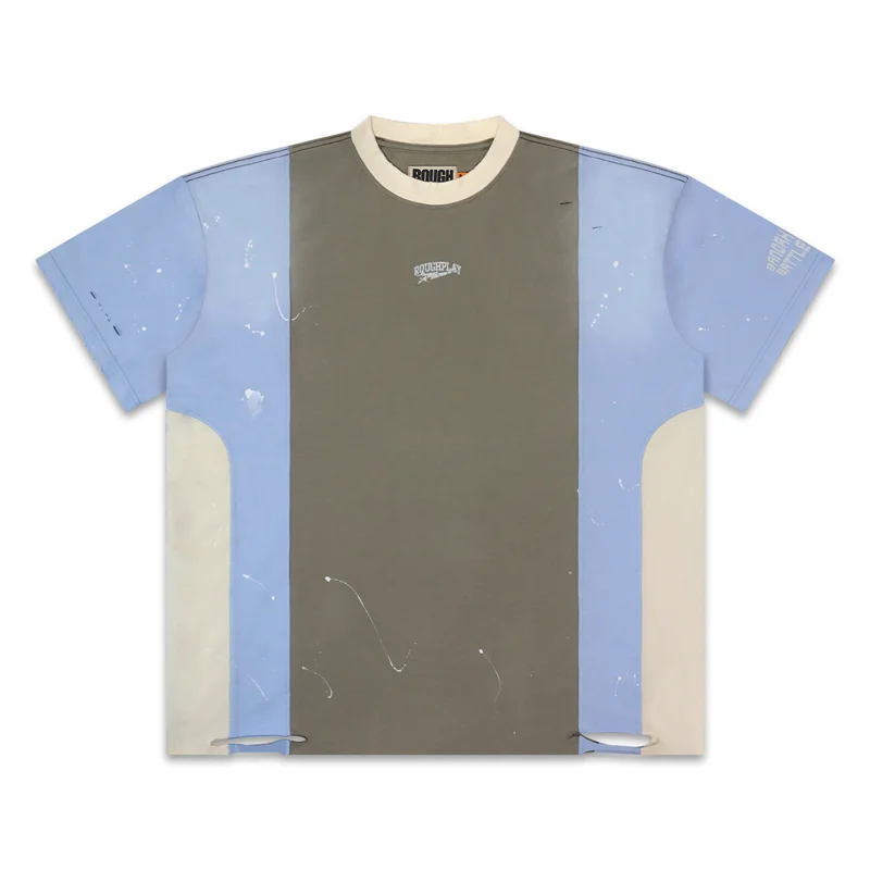 Men Color Block Rough Play T-shirts Shorts Sets Washed Distressed Splash Ink Raw Edge Letter Print Casual 2 Piece Outfit