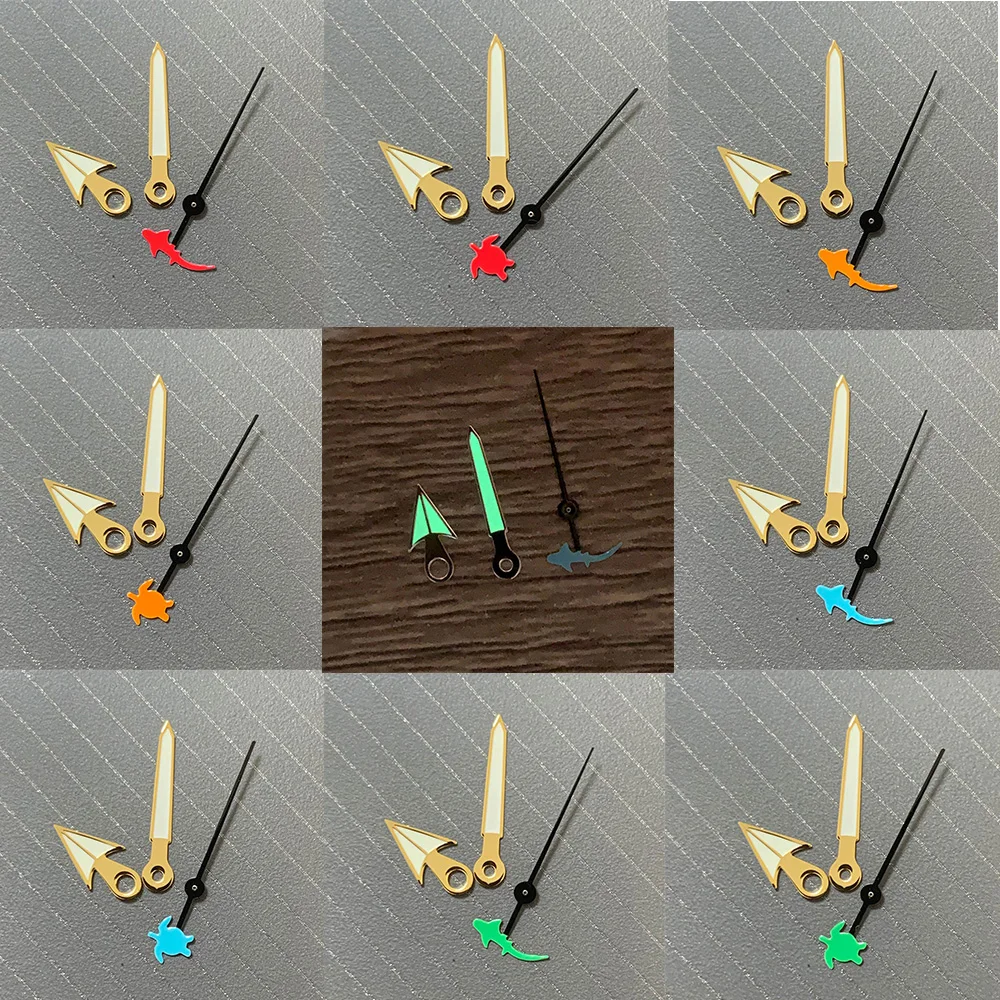 Watch Hands Green Luminous Golden Edge Watch Accessories Pointer with Turtle/ Fish Second Hand for NH35/36/4R/7S Movement