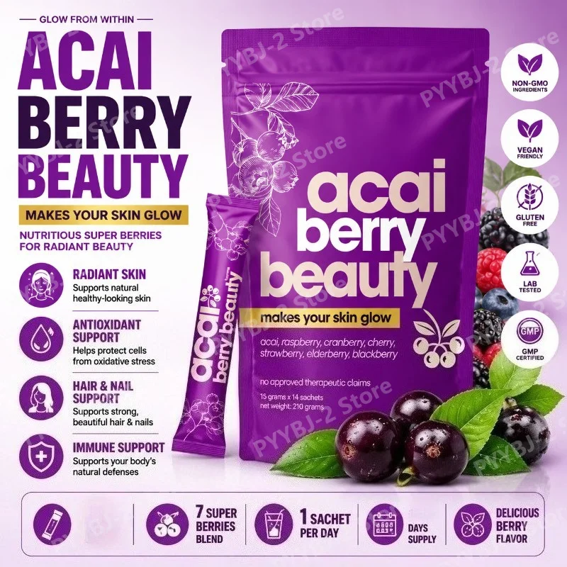 Acai Berry Powder 7 in 1 Mixed Berries — Raspberry,Cranberry & Elderberry Etc Help Improve Skin Radiance and Antioxidant Support