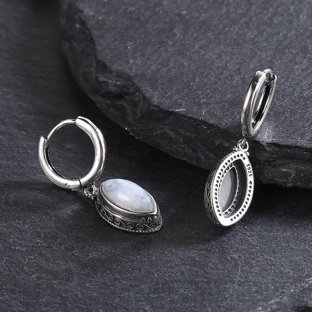 Natural Moonstone Pendant Earrings 925 Sterling Silver Jewelry for Women Fashion Retro Texture Wedding Party Accessories Gift