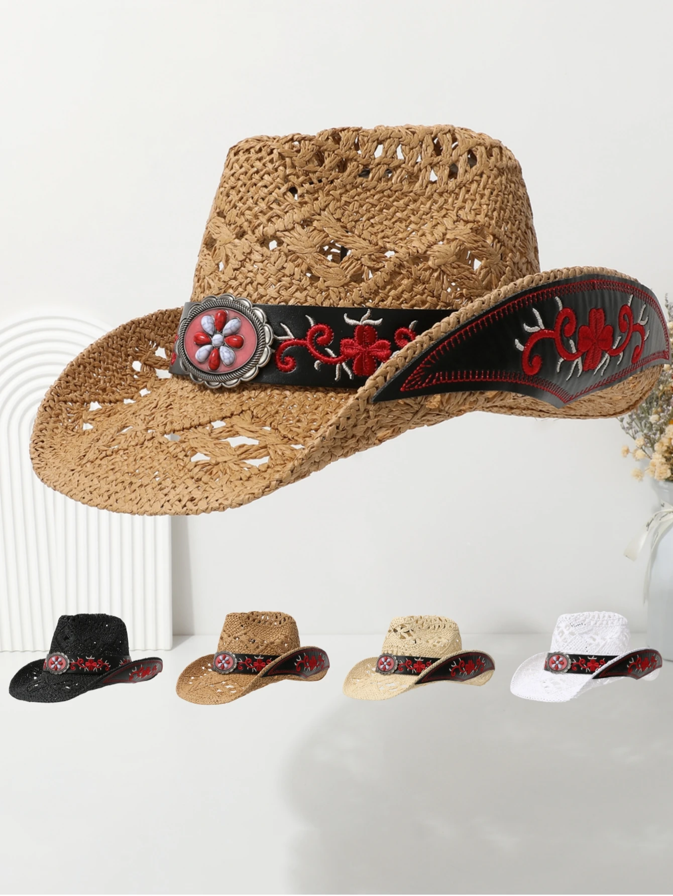 Western cowboy hat pure hand-woven straw hat knight riding jazz top hat men and women fashion all-in-one show stage performance