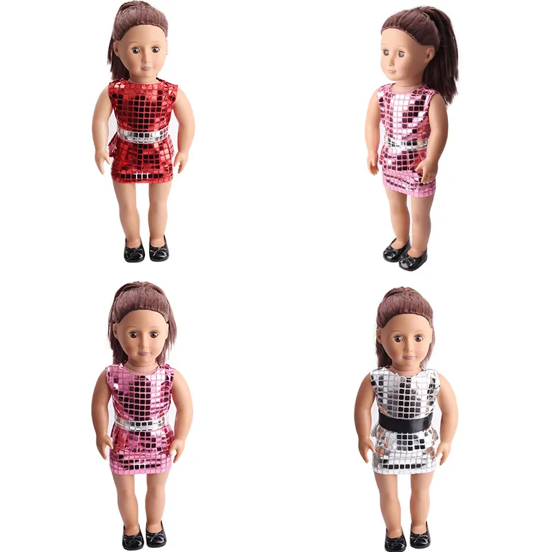 18 Inch Doll Girl Sequin Jumpsuit A-Line Skirt Doll Party Shiny Outfit Photo Clothing Props Doll Wardrobe Trendy Items DollAcces