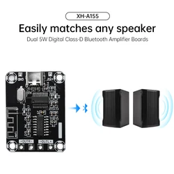 DC5V Mini XH-A155 PAM8403 Ultra clear D-class Bluetooth 5 Digital Amplifier Board 5W+5W Amplifier Board TYPE-C DC5V Power Supply