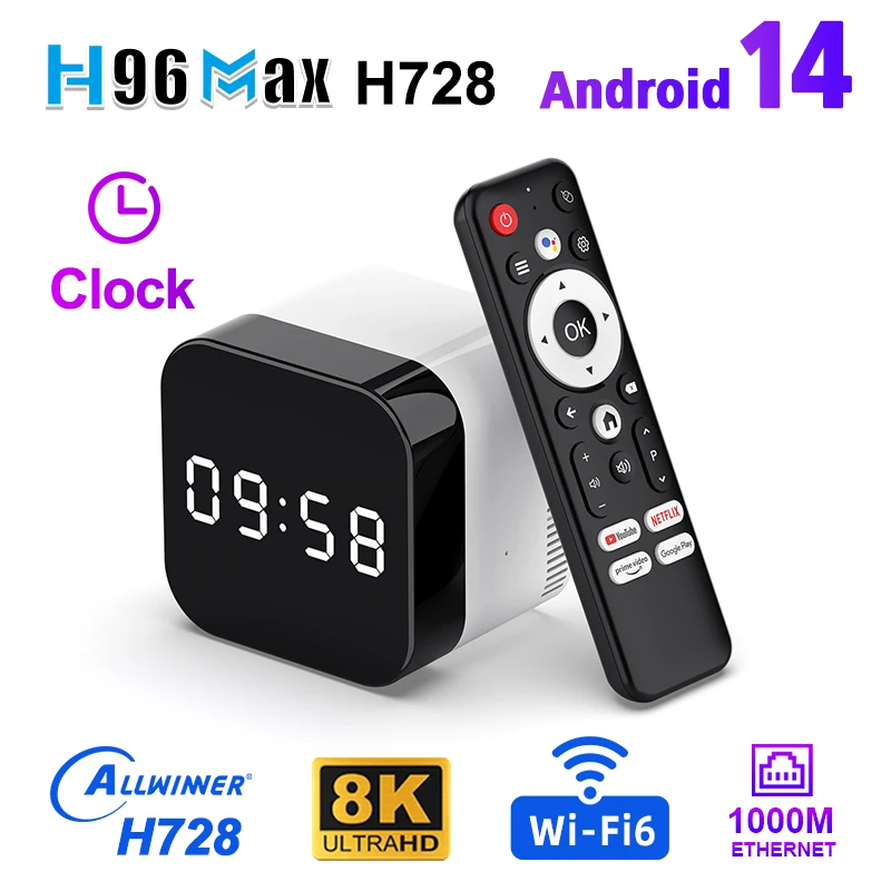 

H96 MAX H728 TV BOX Android 14 Allwinner H728 Octa Core Support 8K 4K@60fps 1000M/LAN Wifi6 BT5.X Smart Media Player