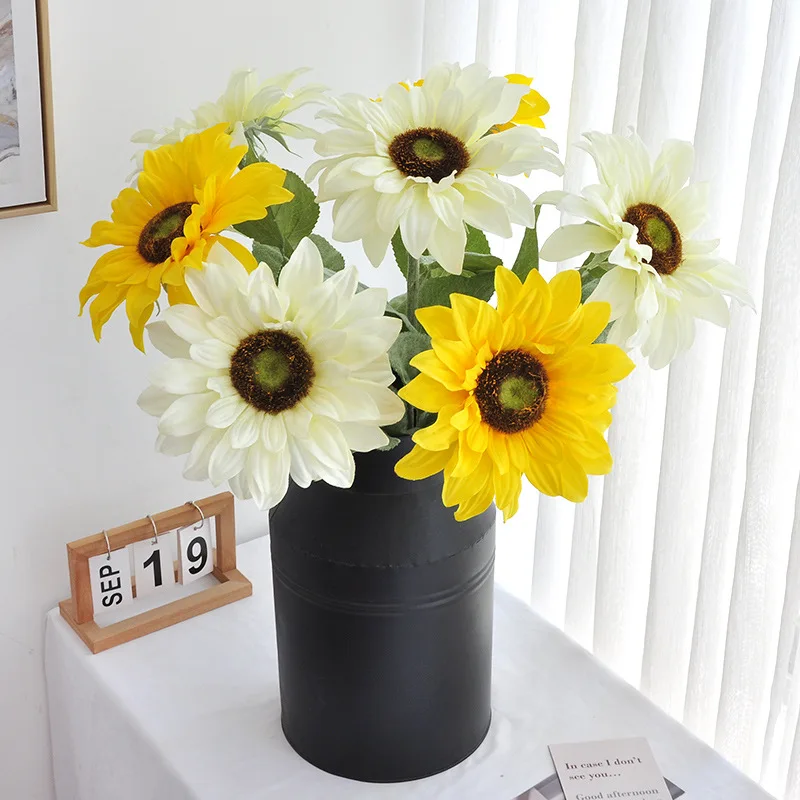 

4 шт., имитация флока, шелковые цветы подсолнечника для дома, гостиной, украшения, реалистичный подсолнух, свадебный букет, вечерние цветочные цветы