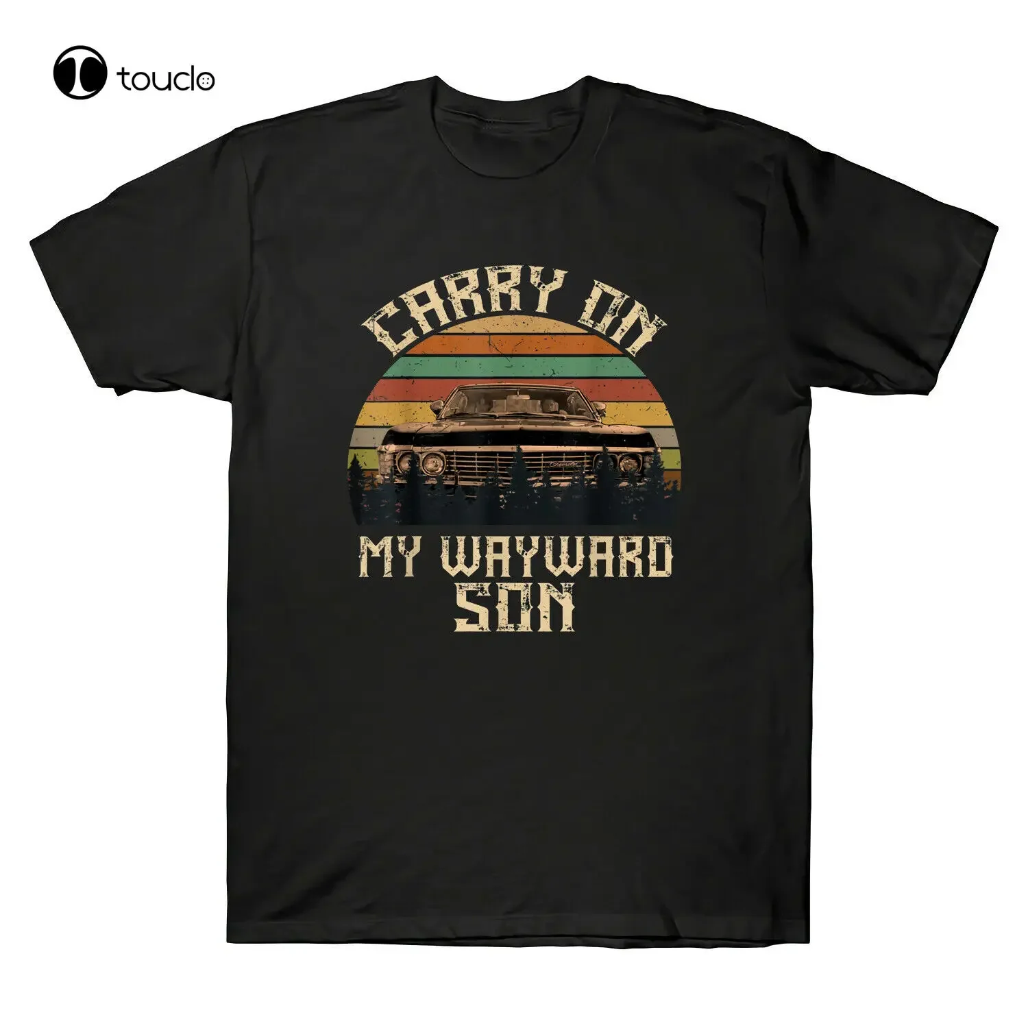 Carry On My Wayward Son Supernatural Vintage Retro Men'S Black T-Shirt Cotton custom t shirts for men