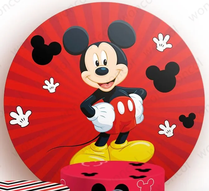 Mickey Mouse Circle Backdrop 1st Boy Birthday Backdrop Disney Mickey Mouse Round Cylinder Cover Party Decor Photo Booth Prop