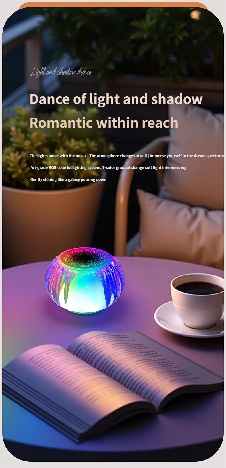 Small Crystal Art FM Radio TF Memory Card Speaker RGB Mood Night Light Portable Wireless Audio Player Bluetooths Speaker