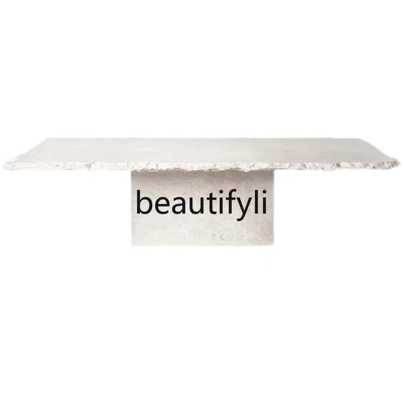 

Wabi Sand Wind Destruction Effect Travertine Coffee Table Light Luxury Creative Villa Square Tea Table