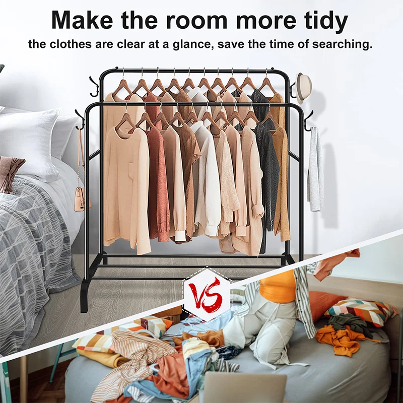 Clothes rack, Clothes Storage Rack For hanging clothes bags, Shoes Rack Storage Shelf,Double Rod Single Tier Hanger