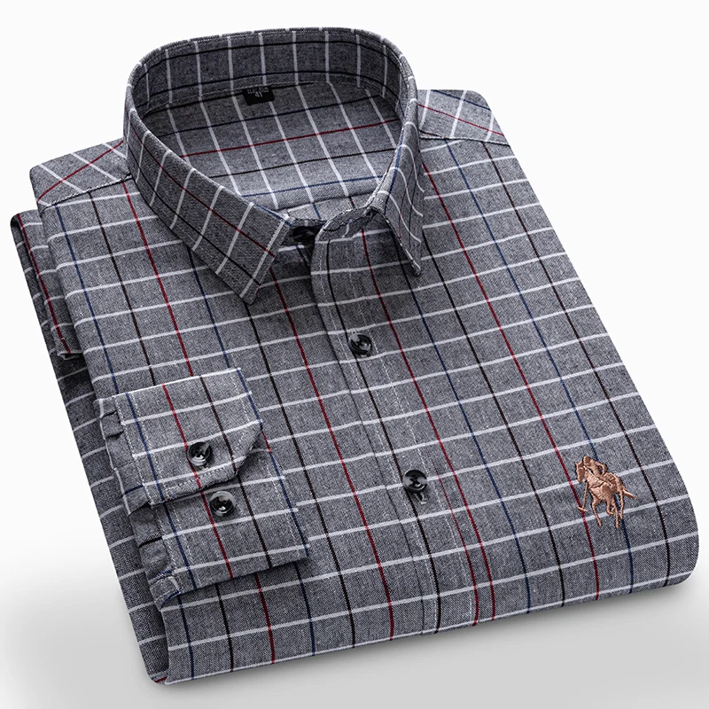 Chemises à manches longues brossées délavées à carreaux pour hommes, faciles d'entretien, confortables et décontractées, 100% coton, à la mode, Slim Fit, chemises boutonnées, vêtements