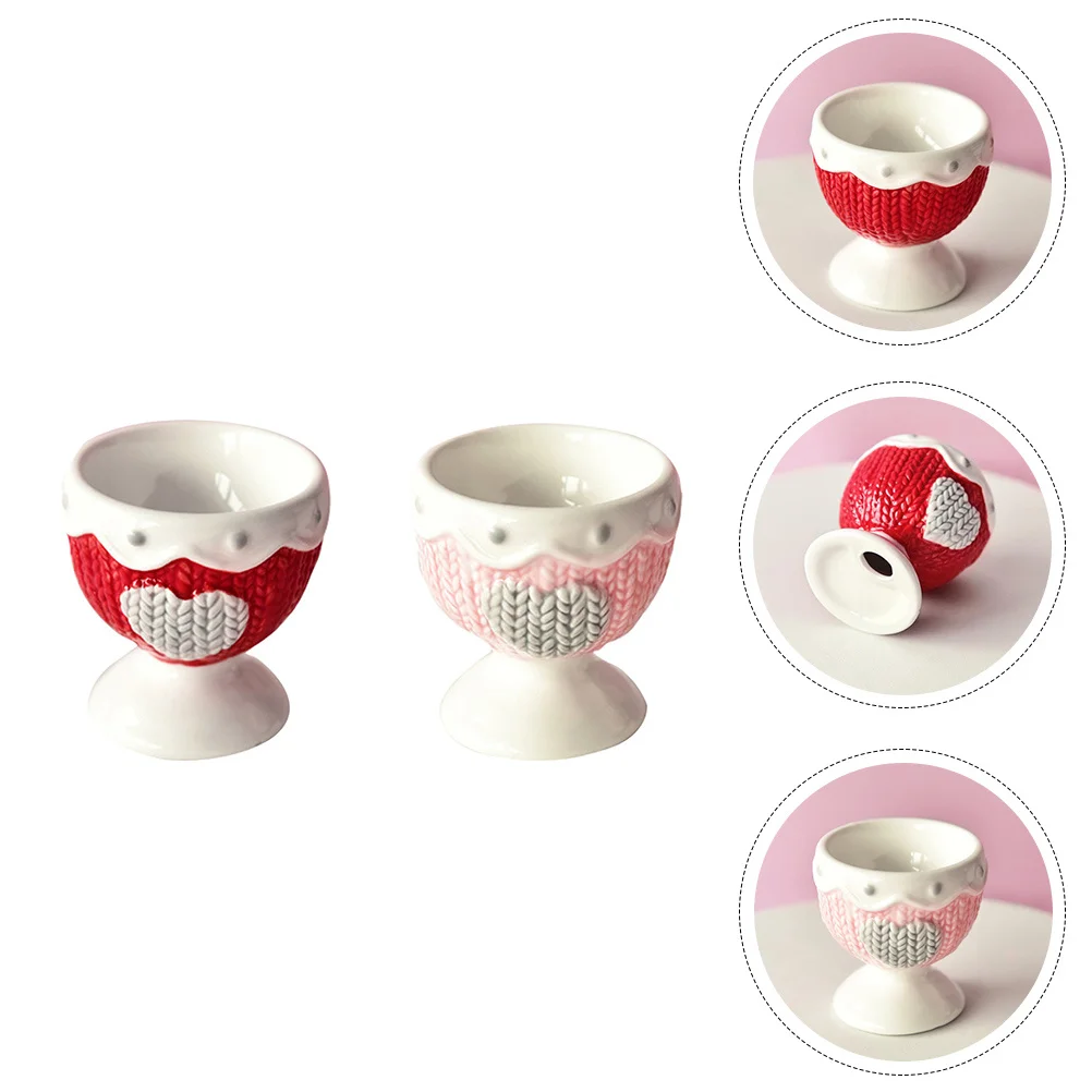 

2Pcs Practical Ceramic Egg Holders Heart Design Breakfast Egg Cups for Home Kitchen Table Stylish Storage Stand