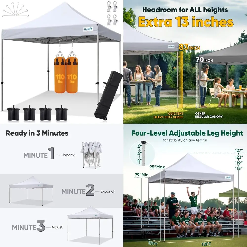 

Heavy Duty 10x10 Pop Up Canopy Tent - Waterproof, Easy Setup, Commercial Outdoor Canopies, 11ft Interior Height, Suitable for Ev