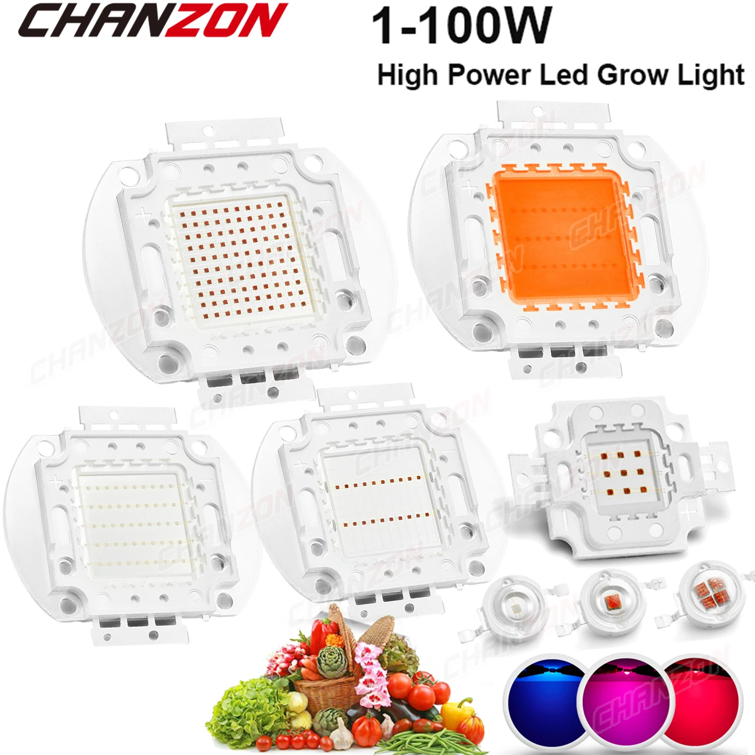 High Power Plant Led Grow Light 440Nm 660Nm Deep Red Royal Blue  Full Spectrum 1W 3W 5W 10W 20W 30W 50W 100W LED Chip Lamp Bulb