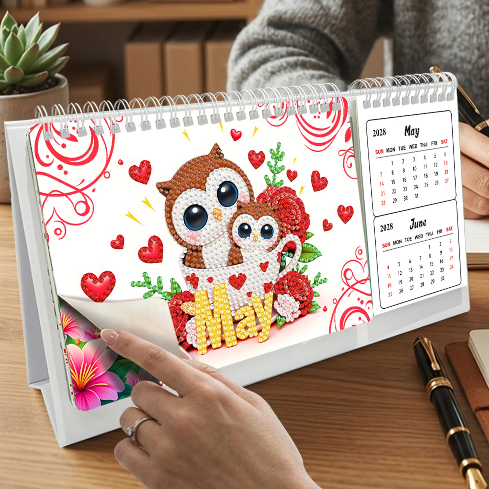 2027 2028 DIY Diamond Art Desk Calendar January 2027 - December 2028 Small Desktop Calendar Planner for Home Office Scheduling